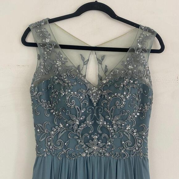 MORI LEE by Madeline Gardner Teal embellished maxi formal dress - Picture 4 of 7